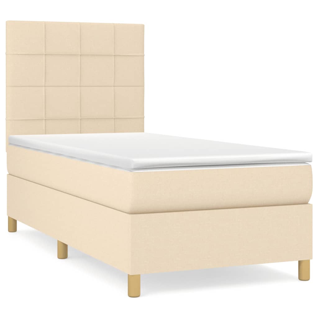 Boxspring met matras stof crèmekleurig 90x190 cm is nu te koop bij PeponiXL, paradijselijk wonen!