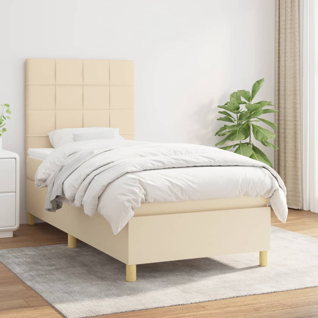 Boxspring met matras stof crèmekleurig 90x190 cm is nu te koop bij PeponiXL, paradijselijk wonen!