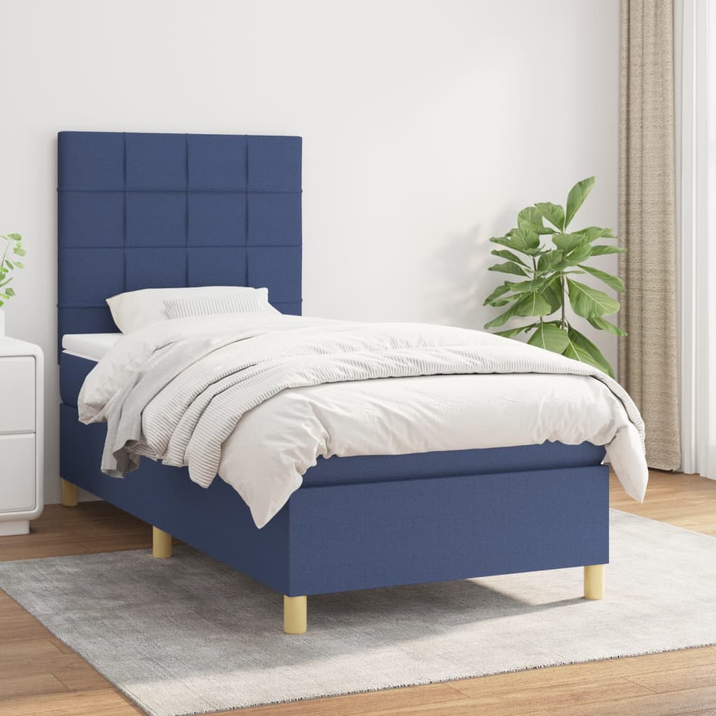 Boxspring met matras stof blauw 90x190 cm is nu te koop bij PeponiXL, paradijselijk wonen!
