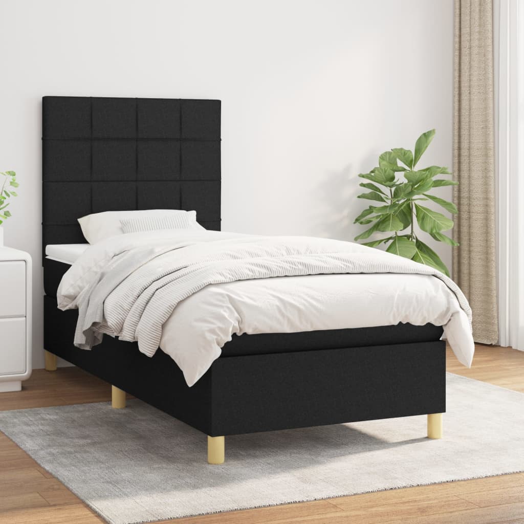 Boxspring met matras stof zwart 90x200 cm is nu te koop bij PeponiXL, paradijselijk wonen!