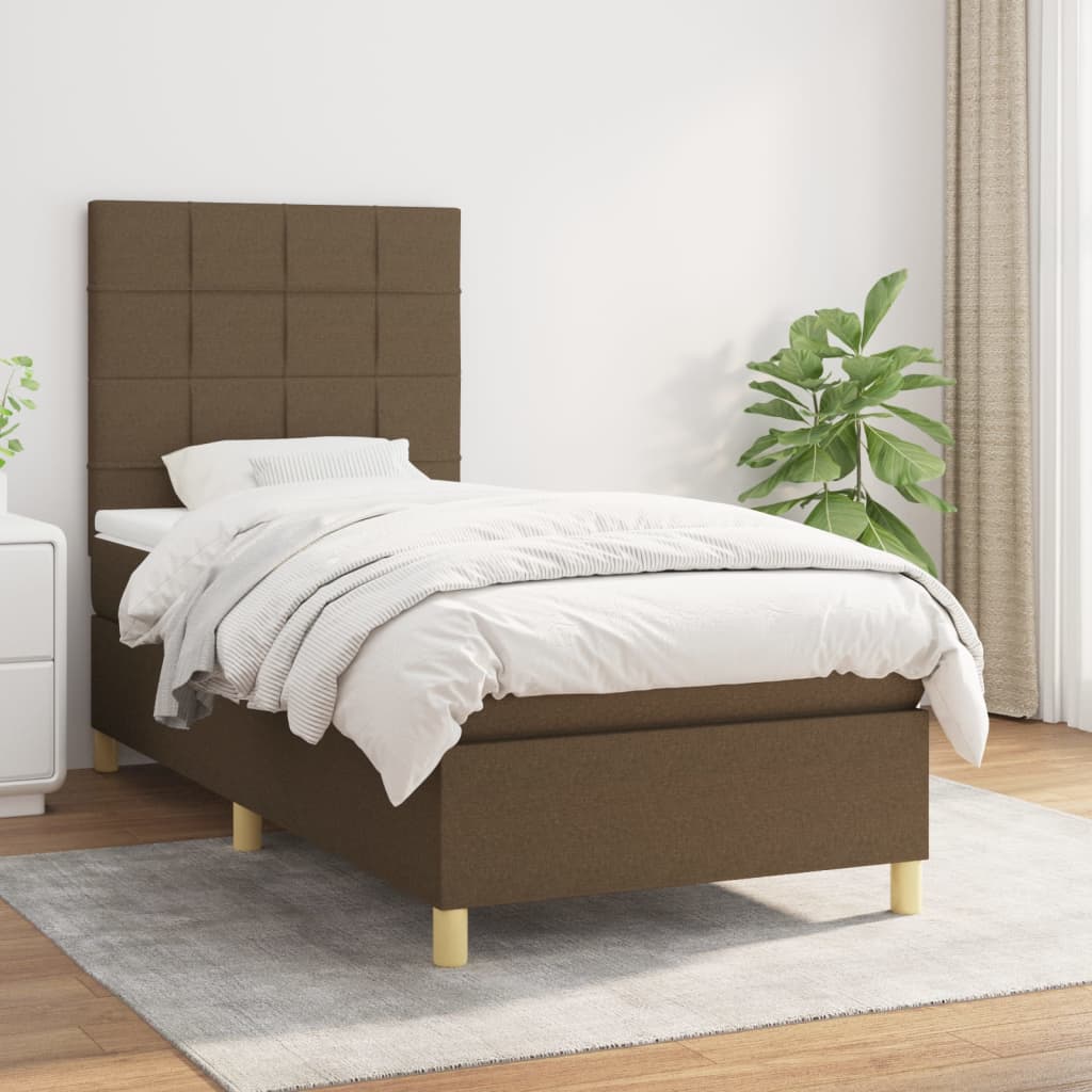 Boxspring met matras stof donkerbruin 90x200 cm is nu te koop bij PeponiXL, paradijselijk wonen!