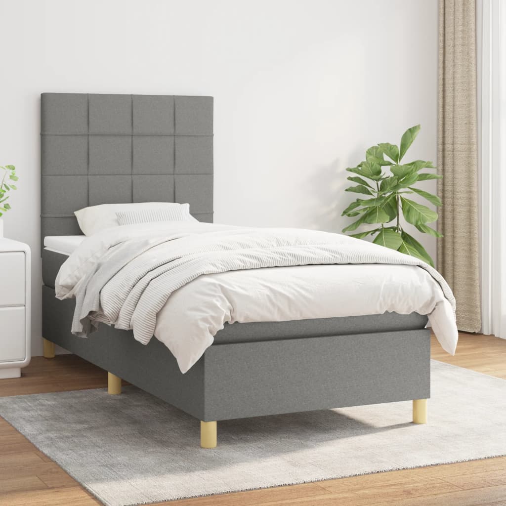 Boxspring met matras stof donkergrijs 100x200 cm is nu te koop bij PeponiXL, paradijselijk wonen!