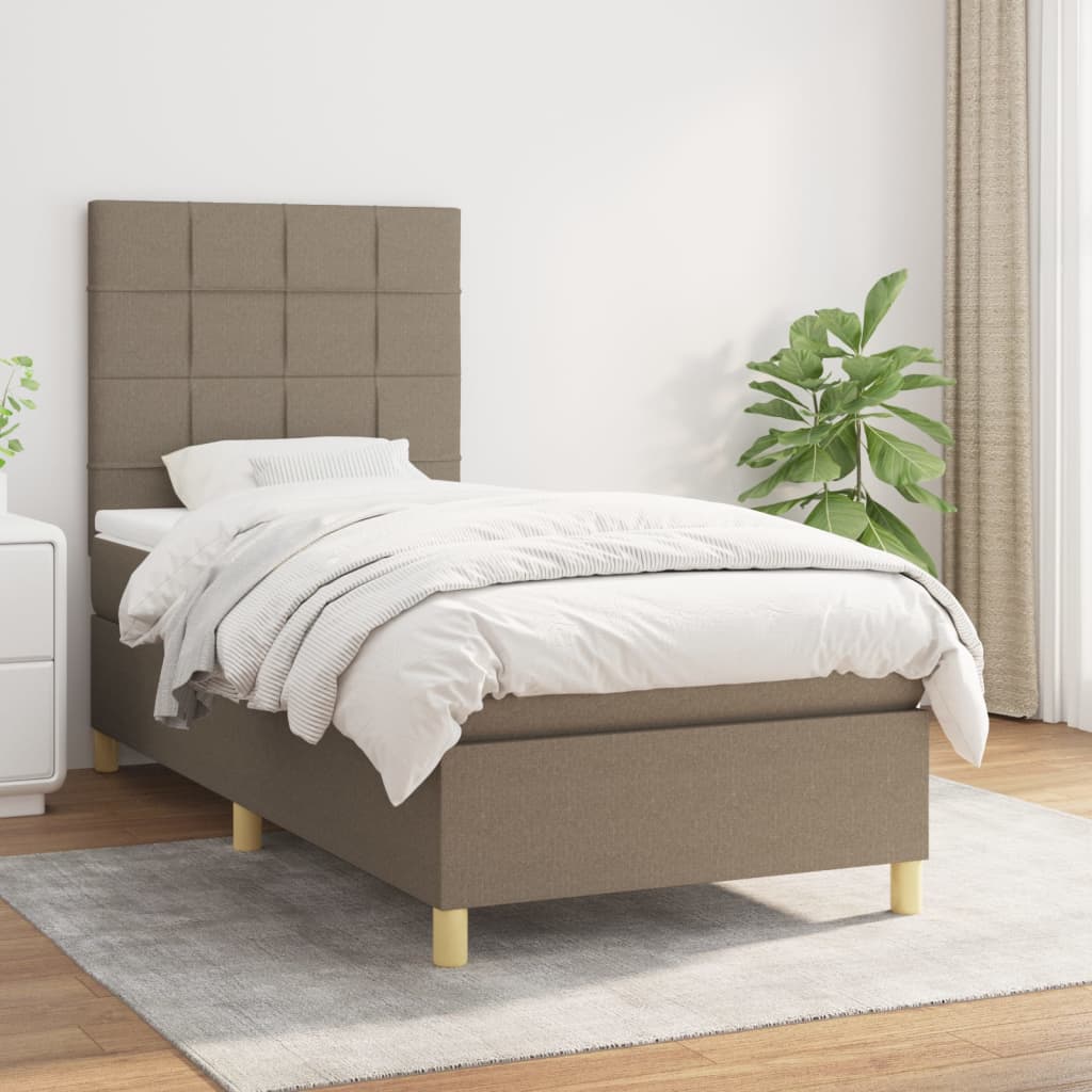 Boxspring met matras stof taupe 100x200 cm is nu te koop bij PeponiXL, paradijselijk wonen!
