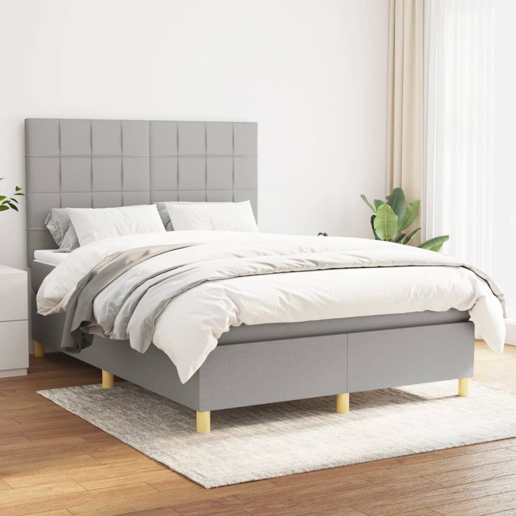 Boxspring met matras stof lichtgrijs 140x200 cm is nu te koop bij PeponiXL, paradijselijk wonen!