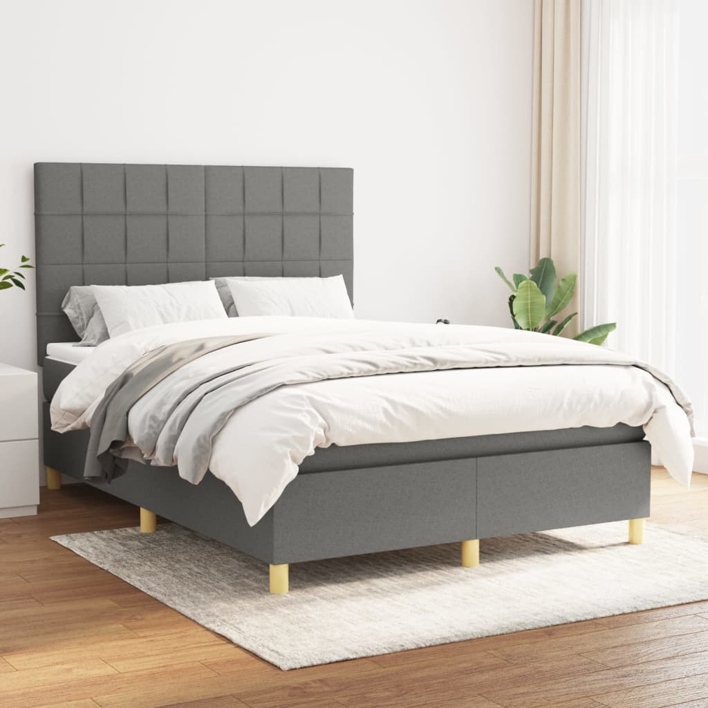 Boxspring met matras stof donkergrijs 140x200 cm is nu te koop bij PeponiXL, paradijselijk wonen!