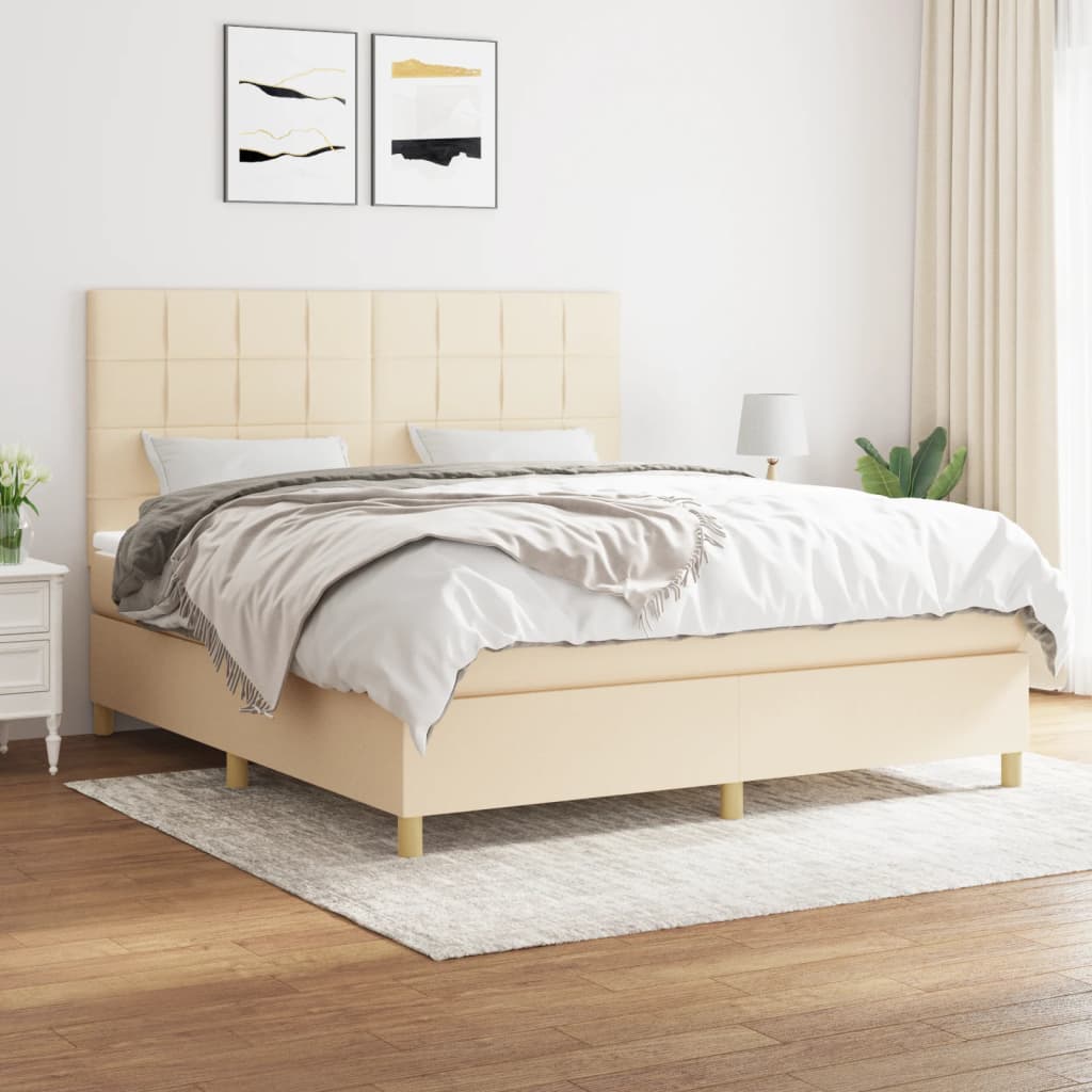 Boxspring met matras stof crèmekleurig 160x200 cm is nu te koop bij PeponiXL, paradijselijk wonen!