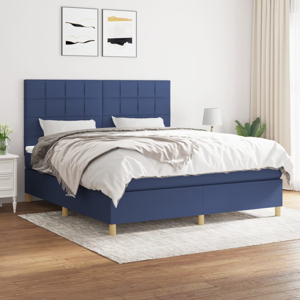 Boxspring met matras stof blauw 160x200 cm is nu te koop bij PeponiXL, paradijselijk wonen!