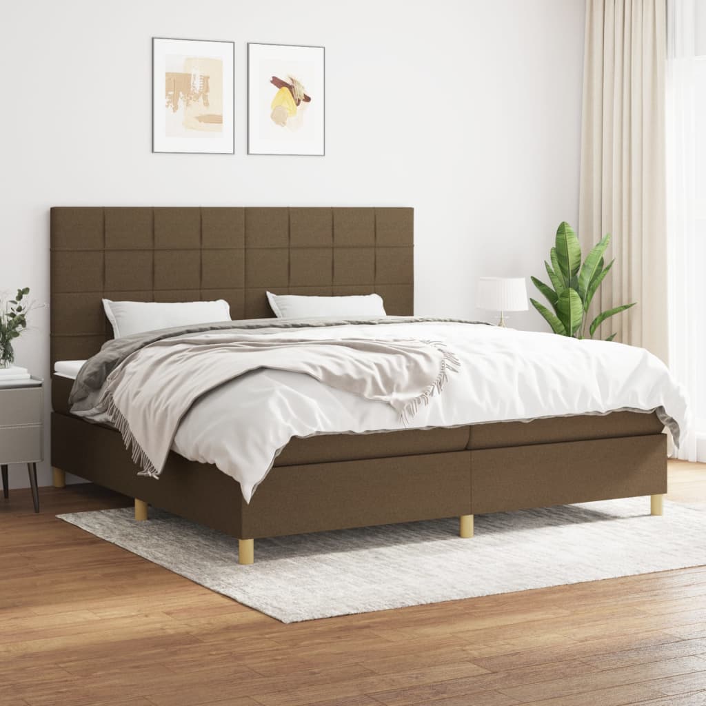 Boxspring met matras stof donkerbruin 200x200 cm is nu te koop bij PeponiXL, paradijselijk wonen!