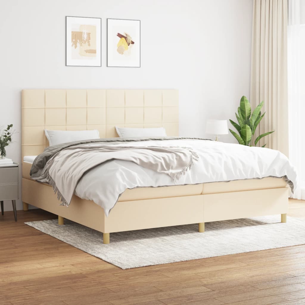 Boxspring met matras stof crèmekleurig 200x200 cm is nu te koop bij PeponiXL, paradijselijk wonen!