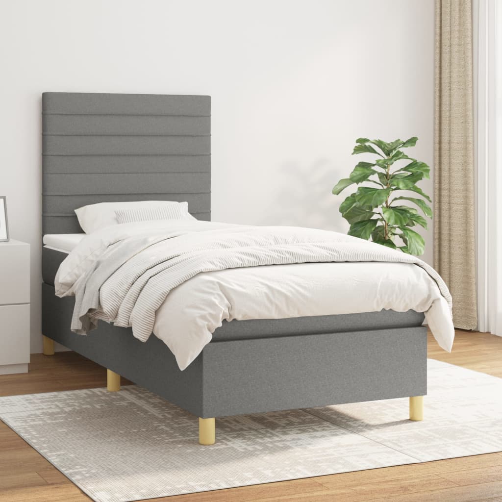 Boxspring met matras stof donkergrijs 80x200 cm is nu te koop bij PeponiXL, paradijselijk wonen!