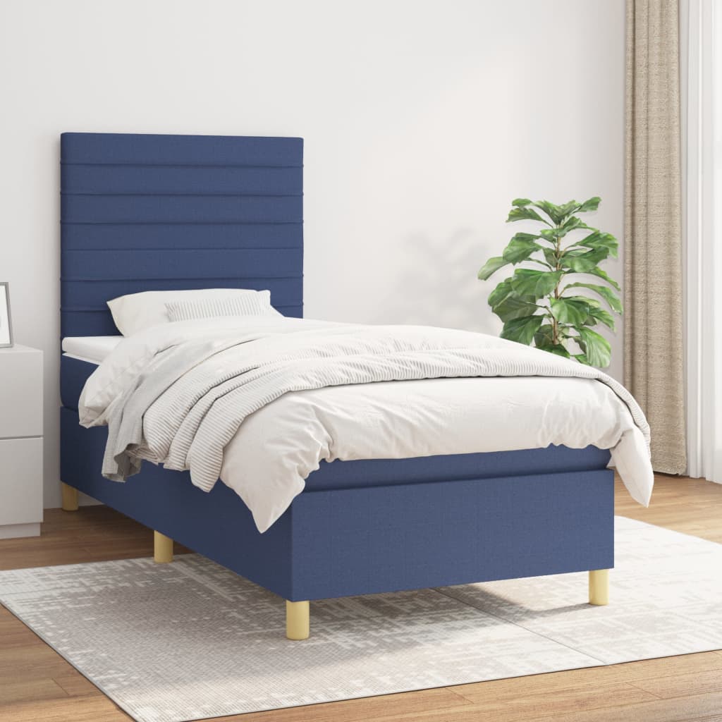 Boxspring met matras stof blauw 100x200 cm is nu te koop bij PeponiXL, paradijselijk wonen!