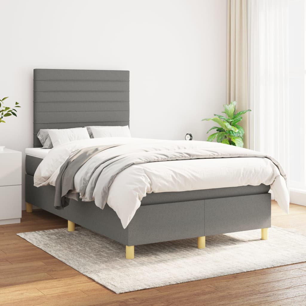 Boxspring met matras stof donkergrijs 120x200 cm is nu te koop bij PeponiXL, paradijselijk wonen!
