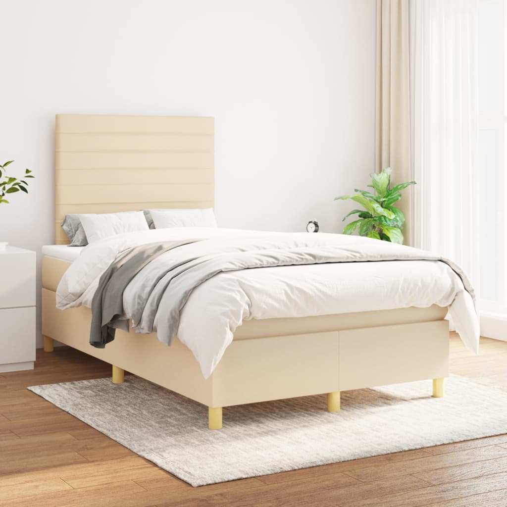 Boxspring met matras stof crèmekleurig 120x200 cm is nu te koop bij PeponiXL, paradijselijk wonen!