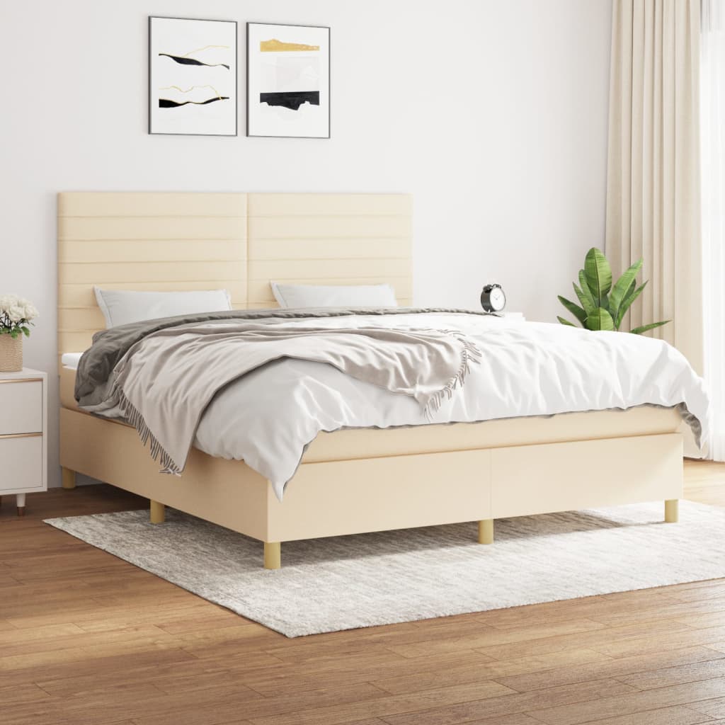 Boxspring met matras stof crèmekleurig 180x200 cm is nu te koop bij PeponiXL, paradijselijk wonen!