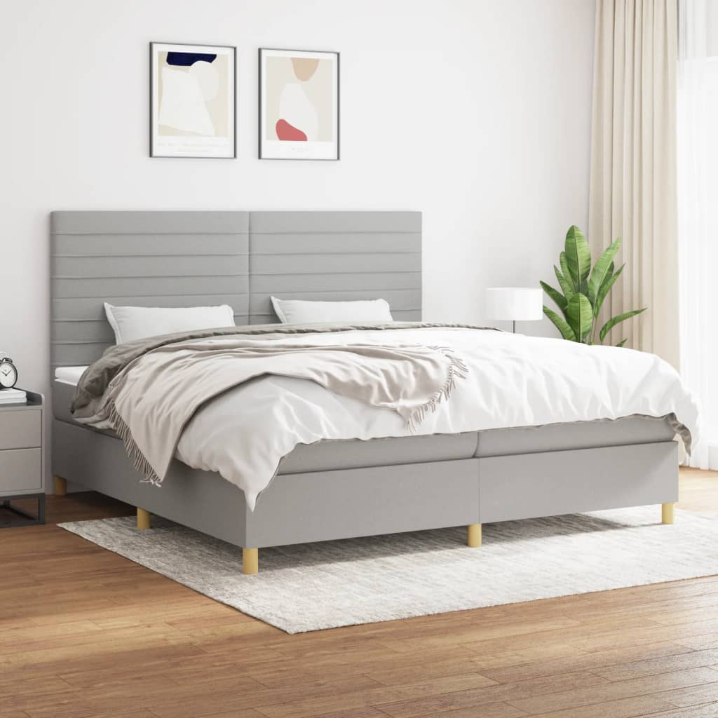 Boxspring met matras stof lichtgrijs 200x200 cm is nu te koop bij PeponiXL, paradijselijk wonen!