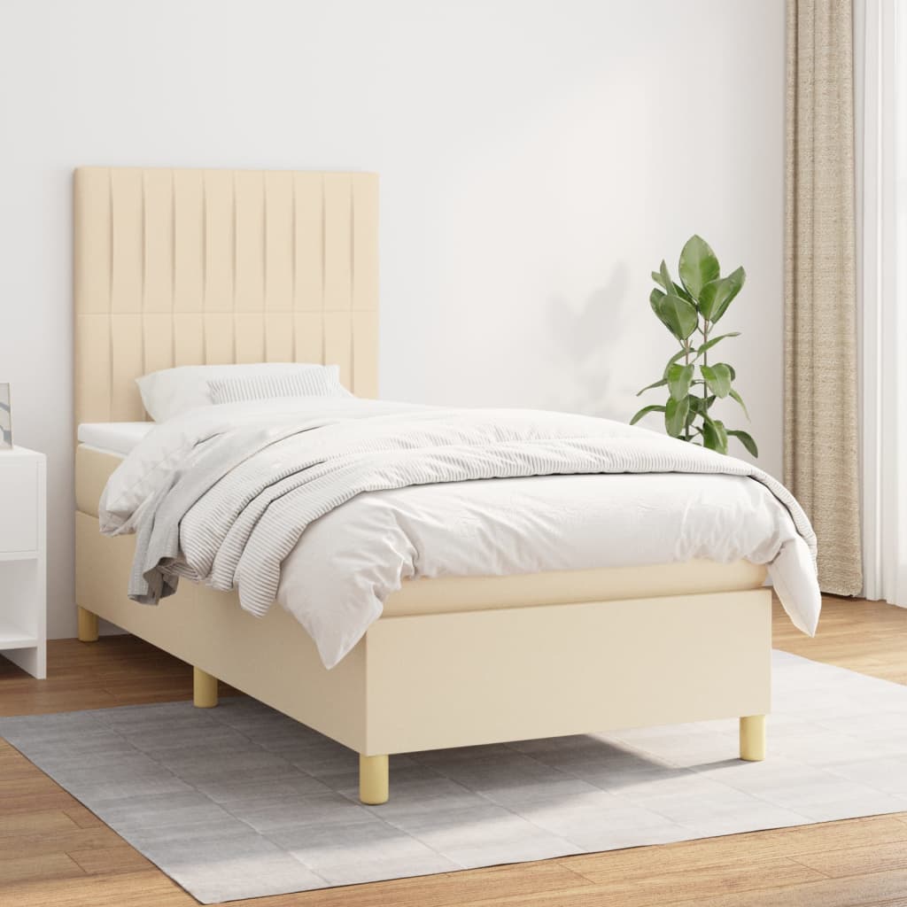 Boxspring met matras stof crèmekleurig 90x190 cm is nu te koop bij PeponiXL, paradijselijk wonen!
