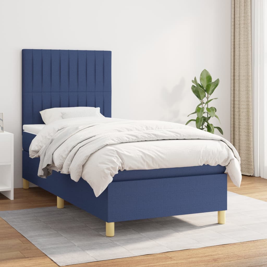 Boxspring met matras stof blauw 90x190 cm is nu te koop bij PeponiXL, paradijselijk wonen!