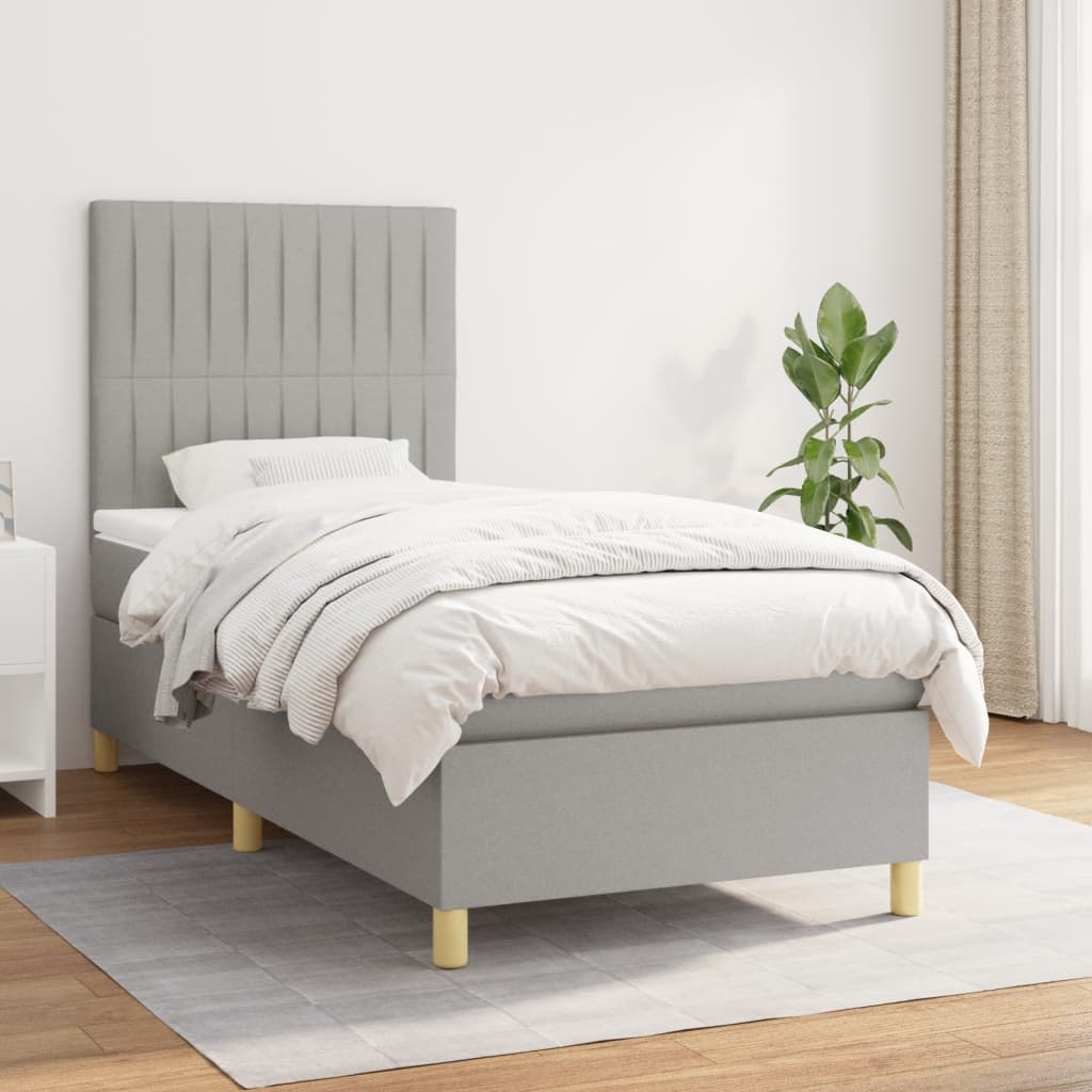 Boxspring met matras stof lichtgrijs 100x200 cm is nu te koop bij PeponiXL, paradijselijk wonen!