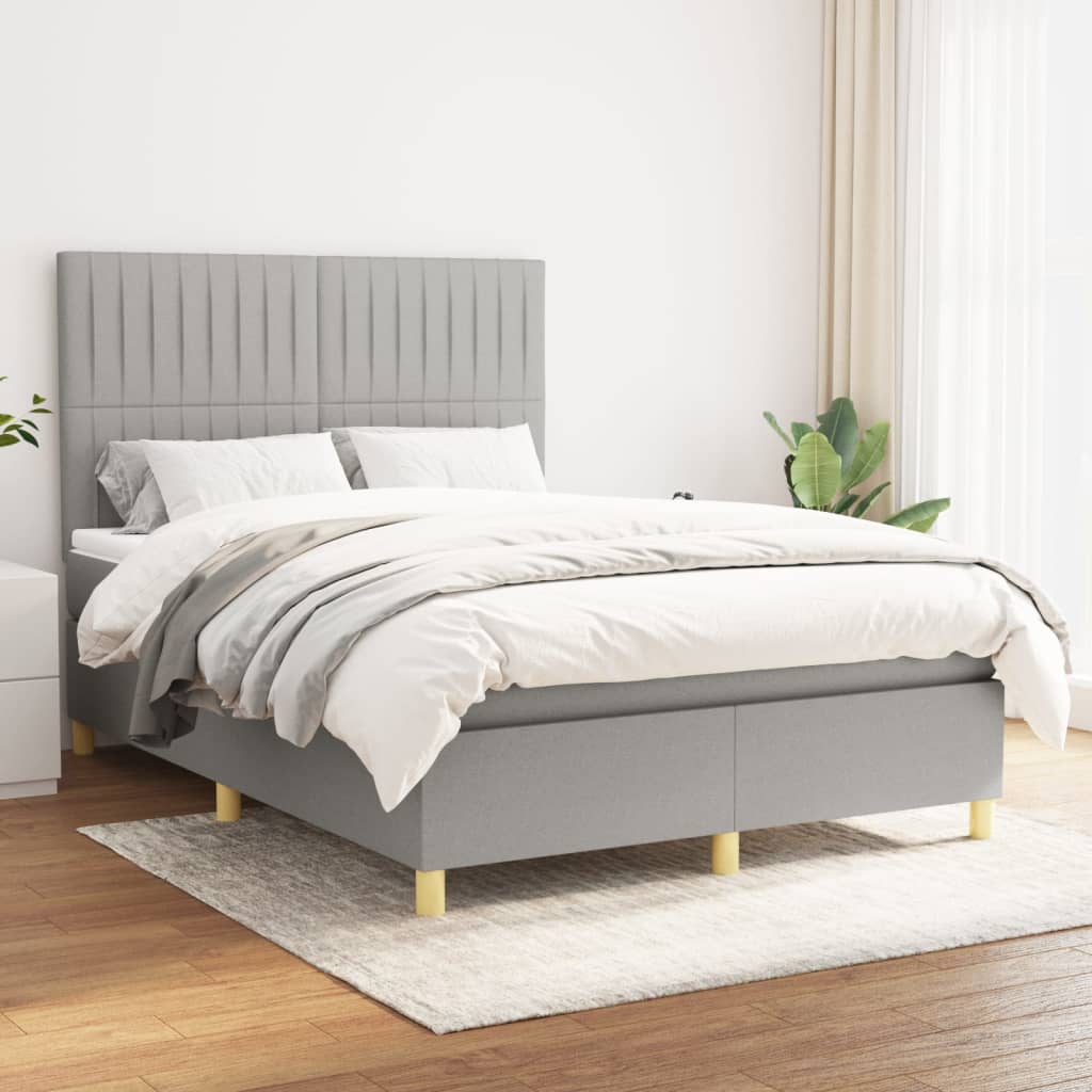 Boxspring met matras stof lichtgrijs 140x190 cm is nu te koop bij PeponiXL, paradijselijk wonen!
