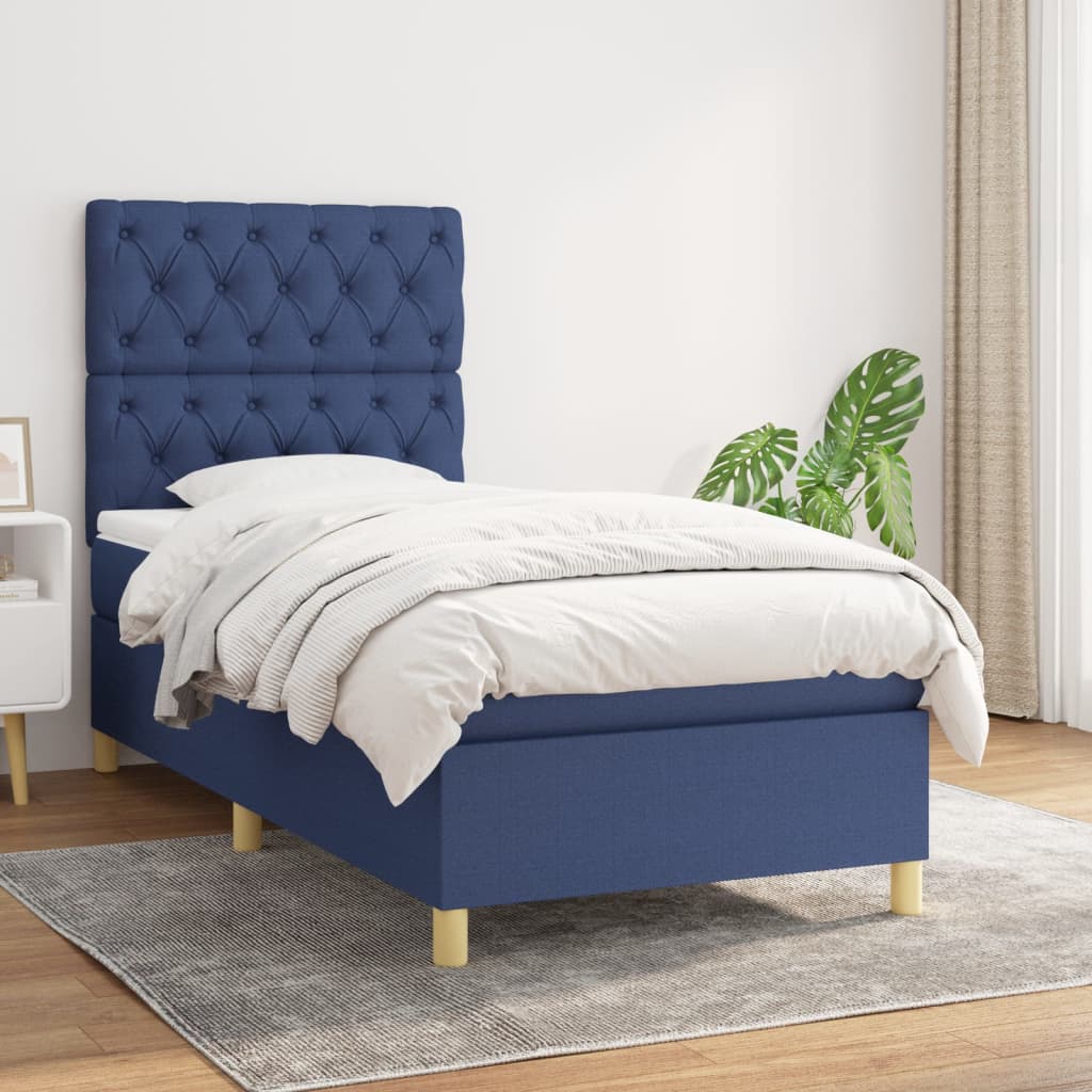Boxspring met matras stof blauw 80x200 cm is nu te koop bij PeponiXL, paradijselijk wonen!