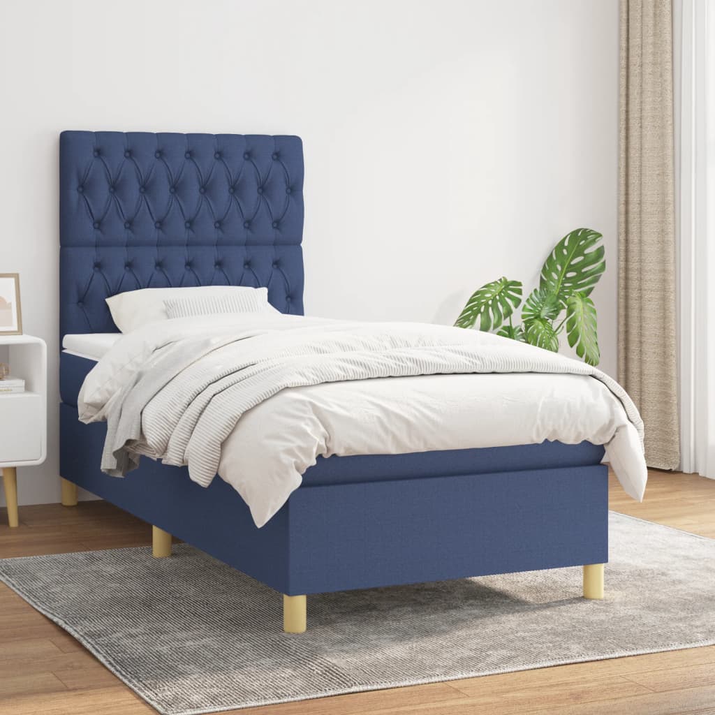 Boxspring met matras stof blauw 90x190 cm is nu te koop bij PeponiXL, paradijselijk wonen!