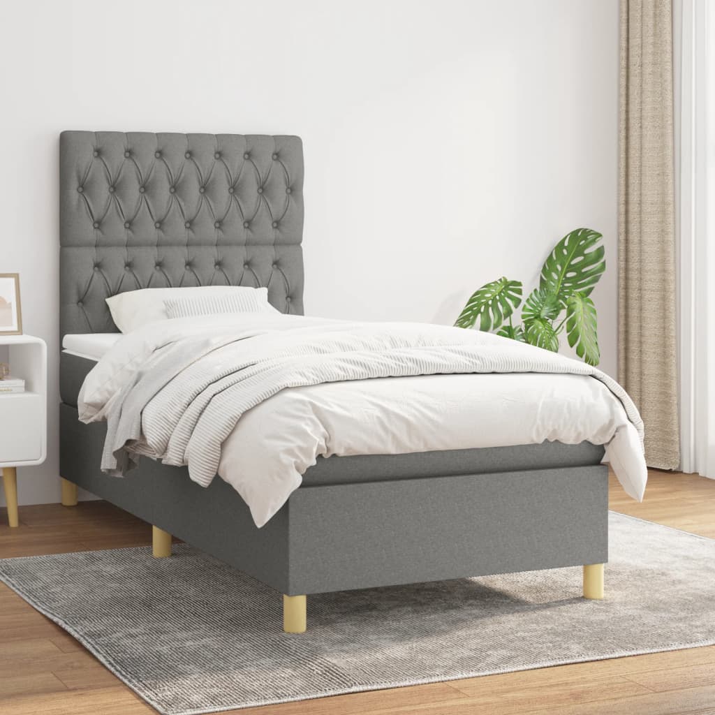 Boxspring met matras stof donkergrijs 90x200 cm is nu te koop bij PeponiXL, paradijselijk wonen!
