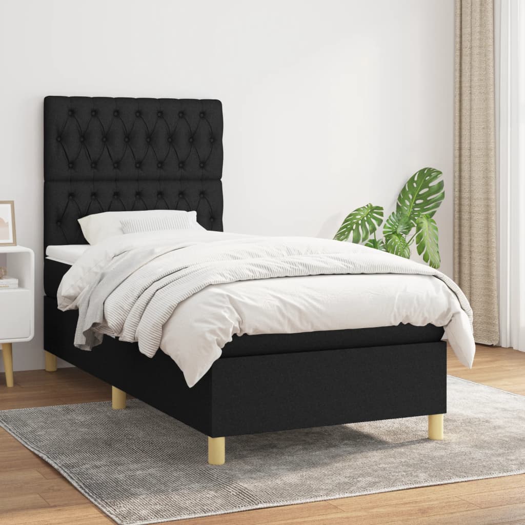 Boxspring met matras stof zwart 90x200 cm is nu te koop bij PeponiXL, paradijselijk wonen!