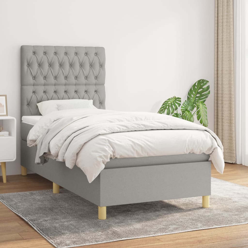 Boxspring met matras stof lichtgrijs 100x200 cm is nu te koop bij PeponiXL, paradijselijk wonen!
