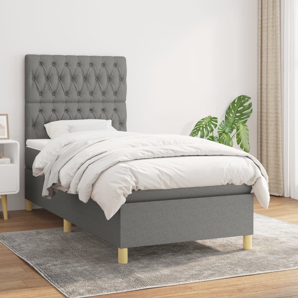 Boxspring met matras stof donkergrijs 100x200 cm is nu te koop bij PeponiXL, paradijselijk wonen!