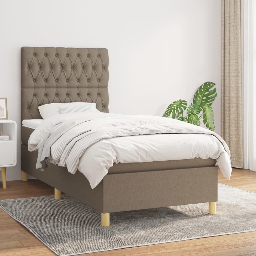 Boxspring met matras stof taupe 100x200 cm is nu te koop bij PeponiXL, paradijselijk wonen!