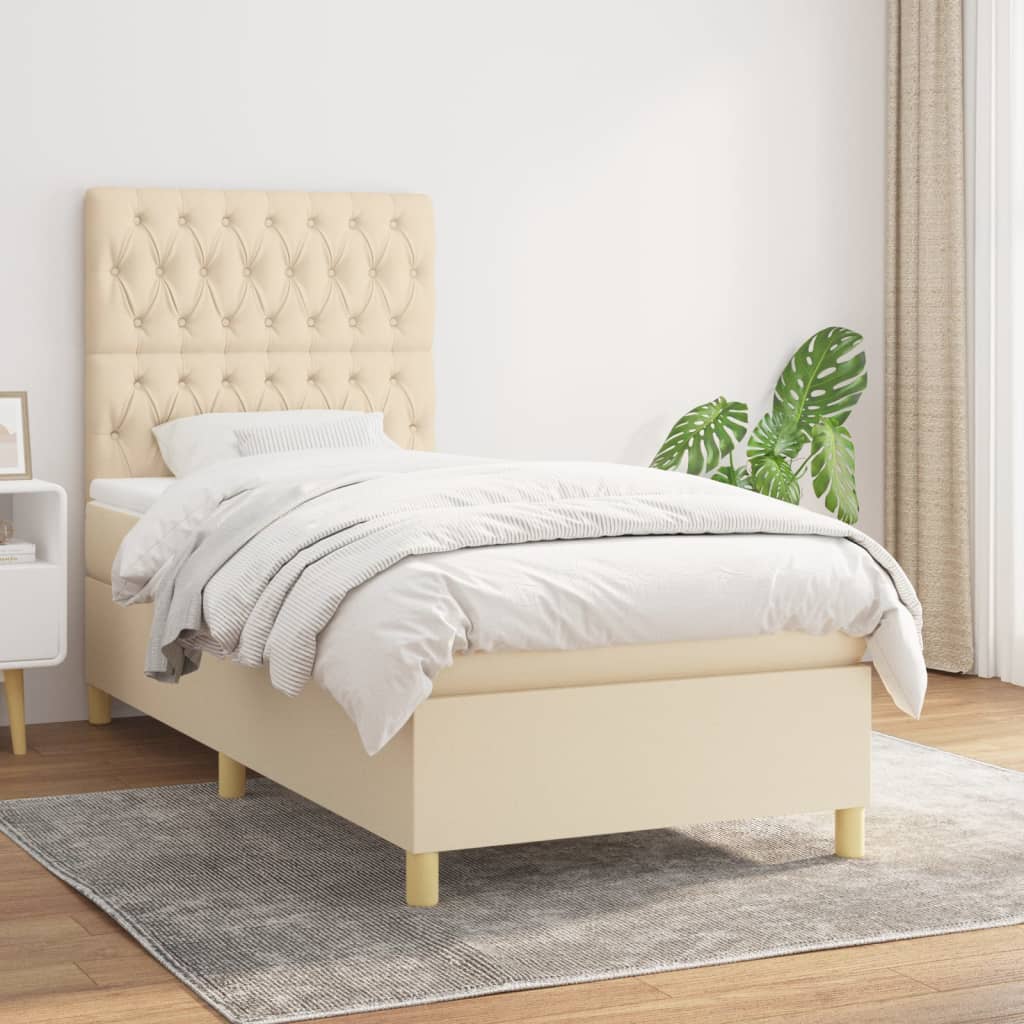 Boxspring met matras stof crèmekleurig 100x200 cm is nu te koop bij PeponiXL, paradijselijk wonen!