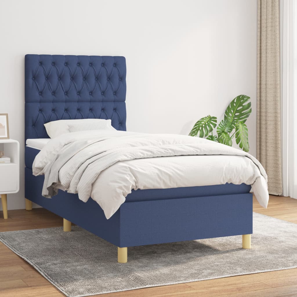 Boxspring met matras stof blauw 100x200 cm is nu te koop bij PeponiXL, paradijselijk wonen!