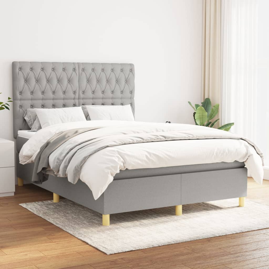 Boxspring met matras stof lichtgrijs 140x200 cm is nu te koop bij PeponiXL, paradijselijk wonen!