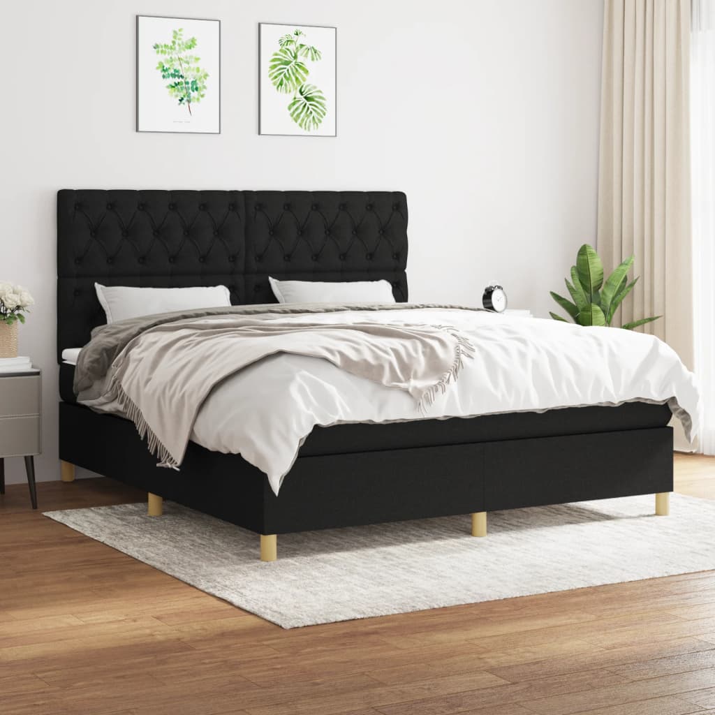 Boxspring met matras stof zwart 160x200 cm is nu te koop bij PeponiXL, paradijselijk wonen!