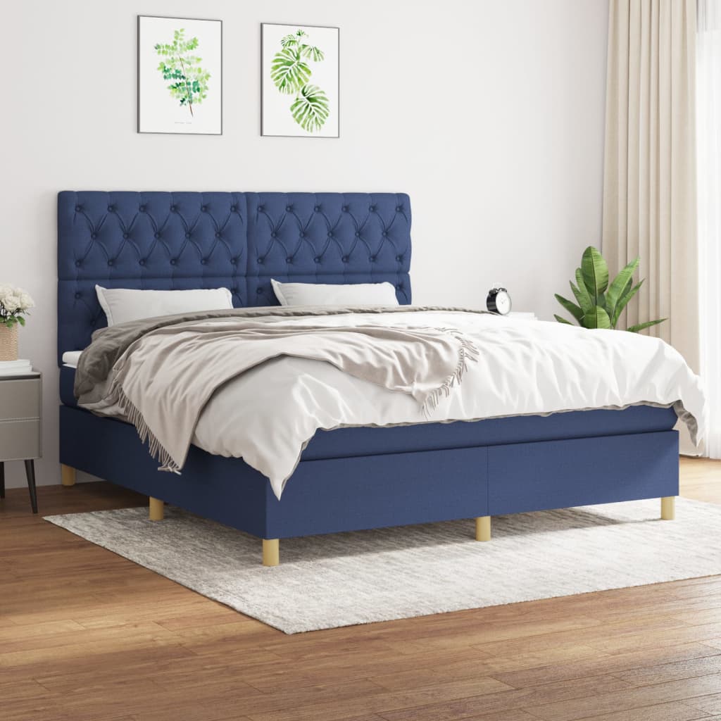 Boxspring met matras stof blauw 160x200 cm is nu te koop bij PeponiXL, paradijselijk wonen!
