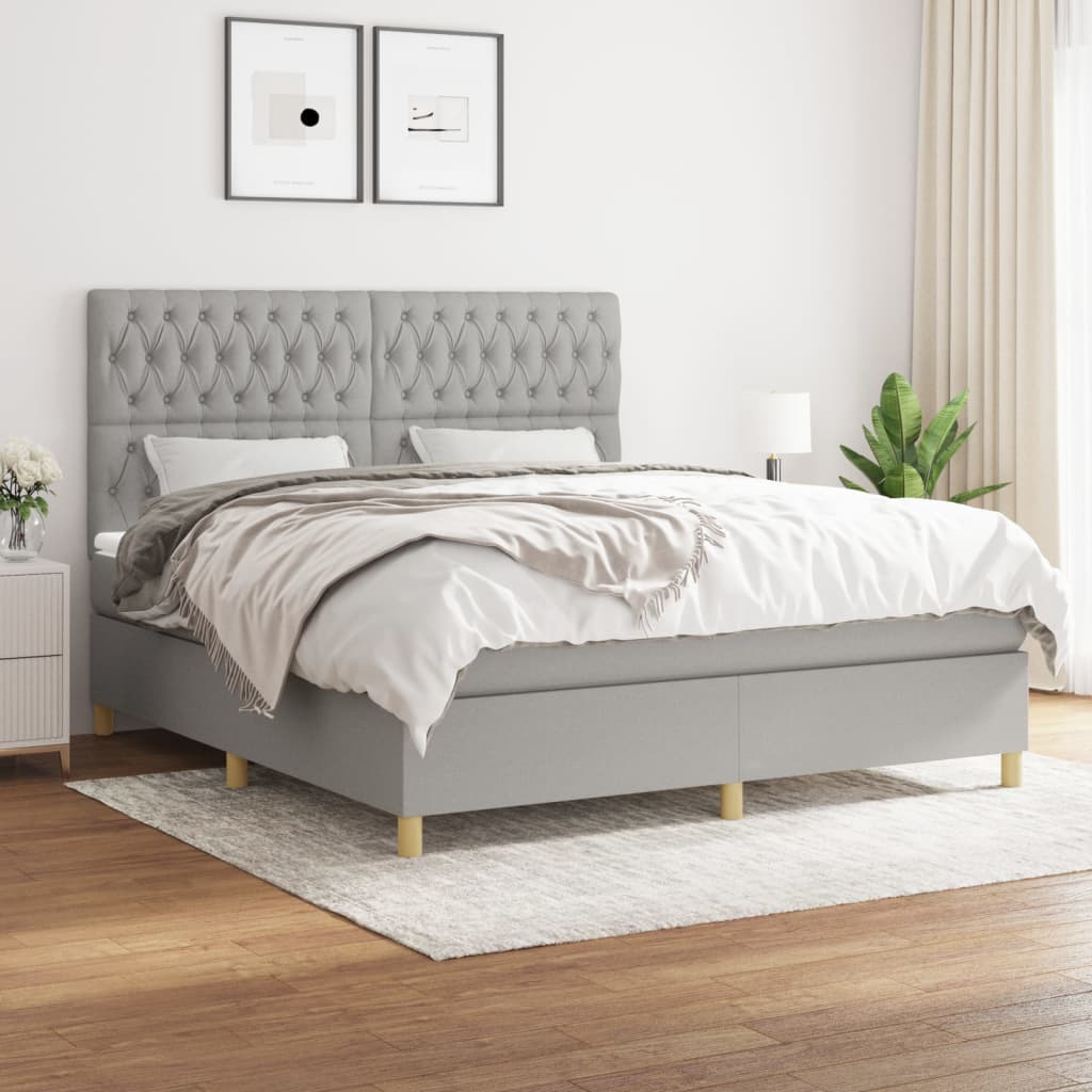 Boxspring met matras stof lichtgrijs 180x200 cm is nu te koop bij PeponiXL, paradijselijk wonen!