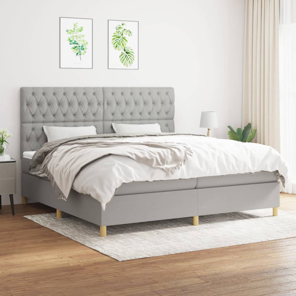 Boxspring met matras stof lichtgrijs 200x200 cm is nu te koop bij PeponiXL, paradijselijk wonen!