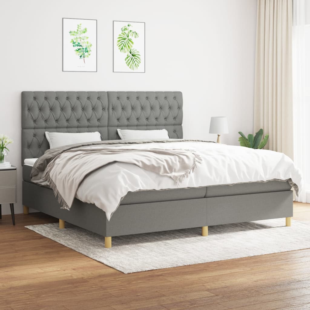 Boxspring met matras stof donkergrijs 200x200 cm is nu te koop bij PeponiXL, paradijselijk wonen!