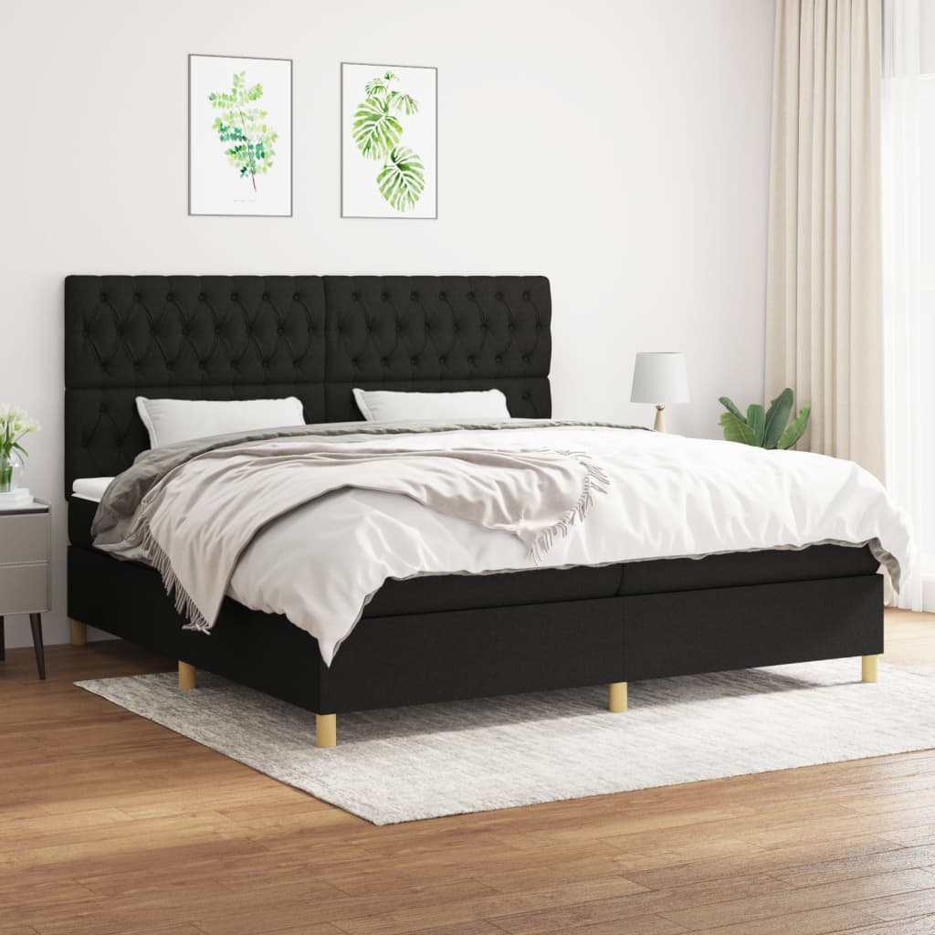 Boxspring met matras stof zwart 200x200 cm is nu te koop bij PeponiXL, paradijselijk wonen!