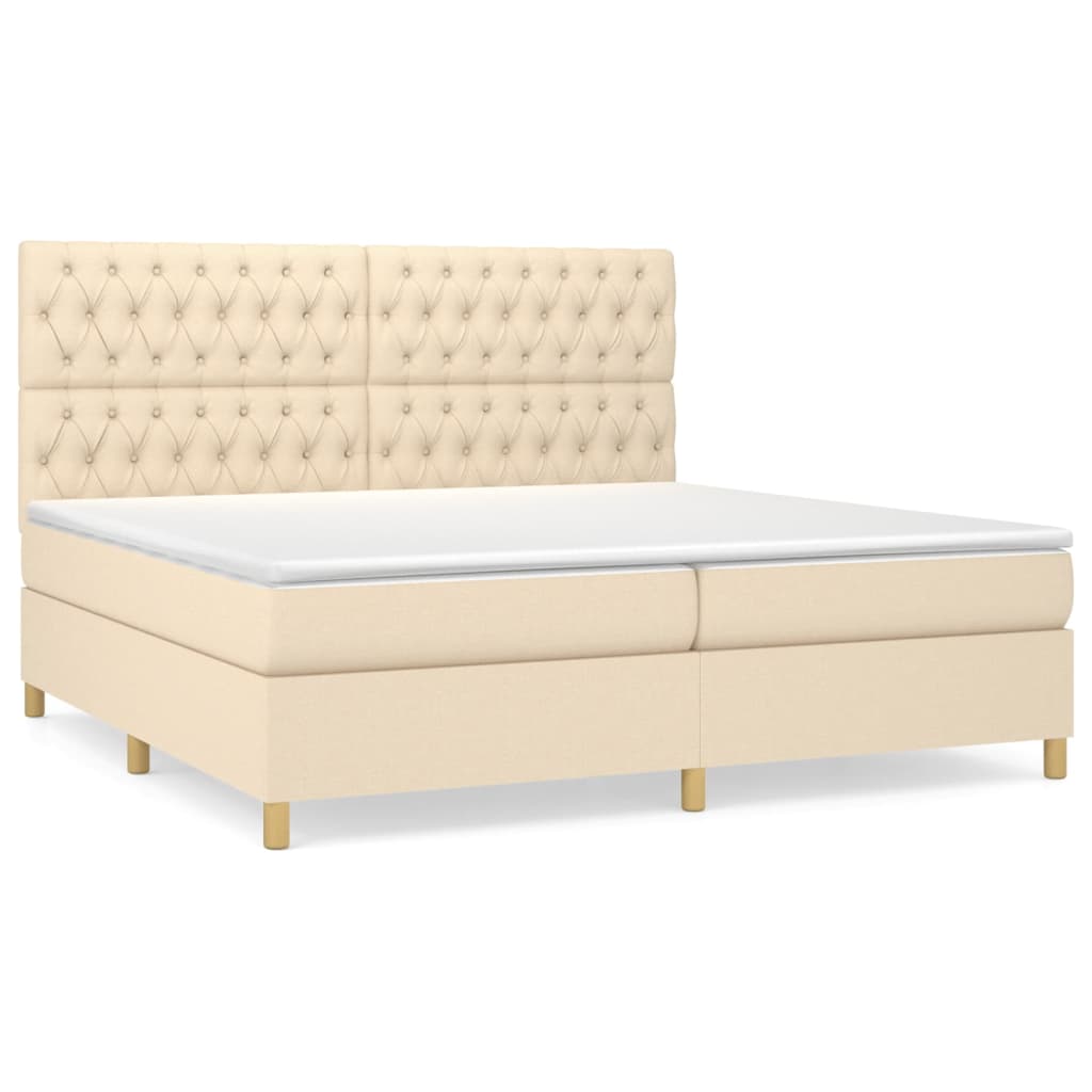 Boxspring met matras stof crèmekleurig 200x200 cm is nu te koop bij PeponiXL, paradijselijk wonen!