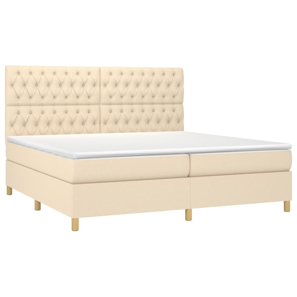 Boxspring met matras stof crèmekleurig 200x200 cm is nu te koop bij PeponiXL, paradijselijk wonen!