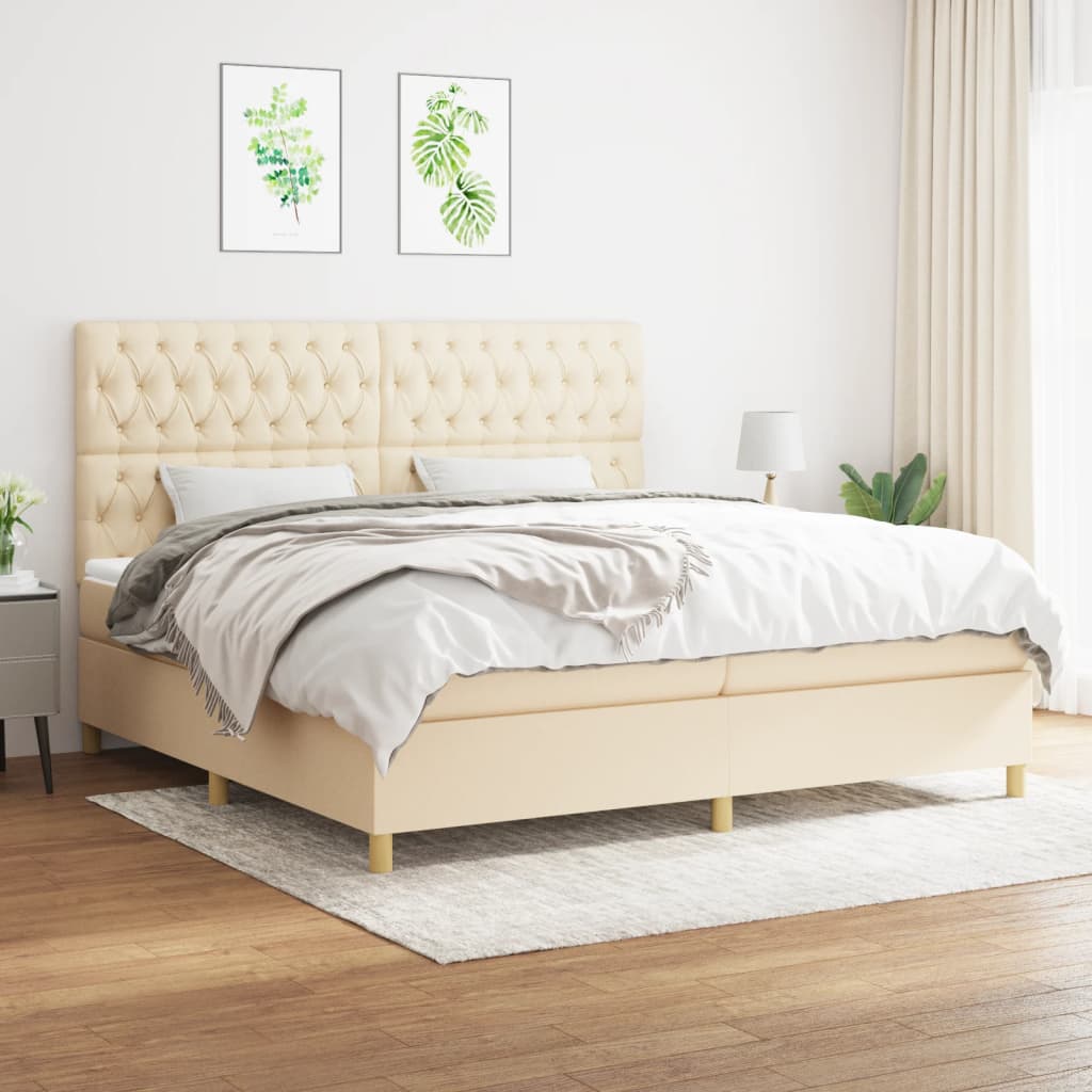 Boxspring met matras stof crèmekleurig 200x200 cm is nu te koop bij PeponiXL, paradijselijk wonen!