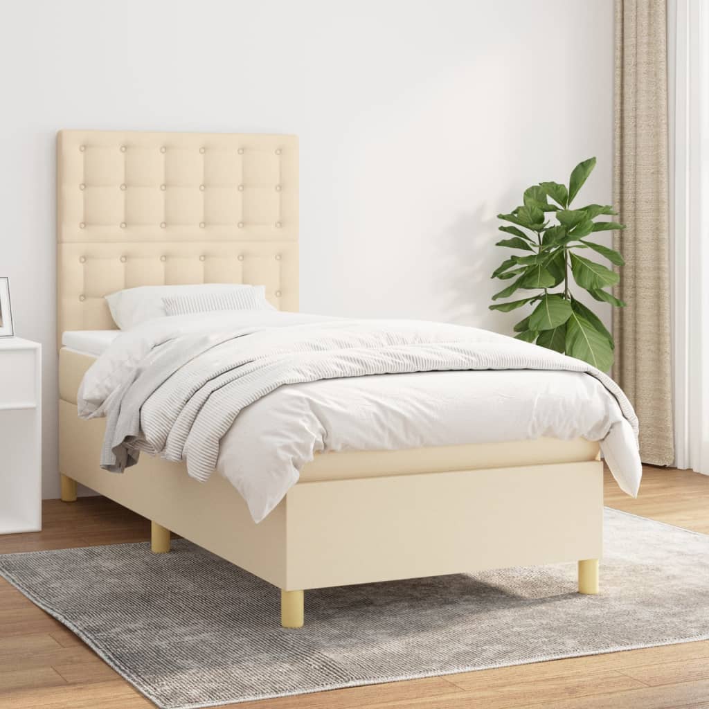 Boxspring met matras stof crèmekleurig 80x200 cm is nu te koop bij PeponiXL, paradijselijk wonen!