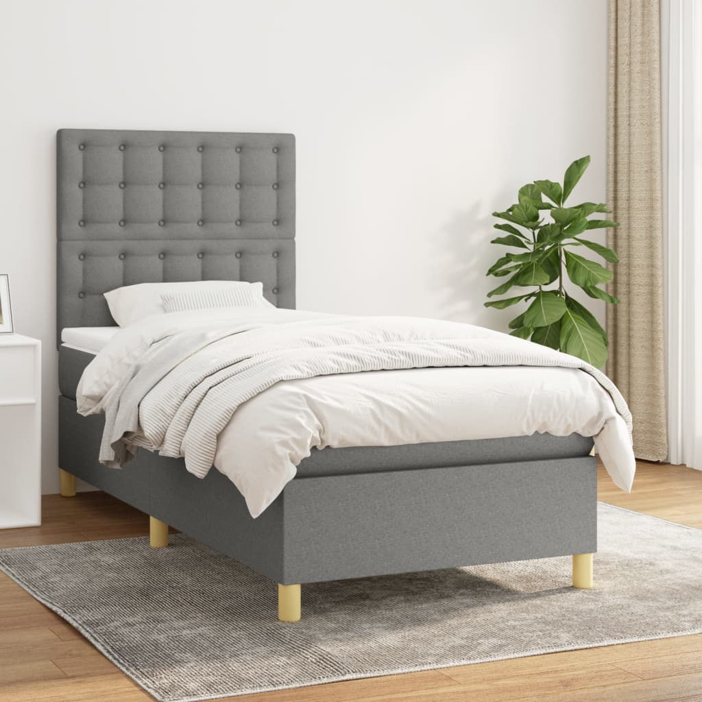 Boxspring met matras stof donkergrijs 90x190 cm is nu te koop bij PeponiXL, paradijselijk wonen!