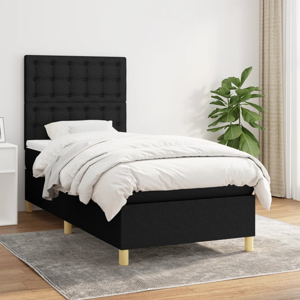 Boxspring met matras stof zwart 90x190 cm is nu te koop bij PeponiXL, paradijselijk wonen!