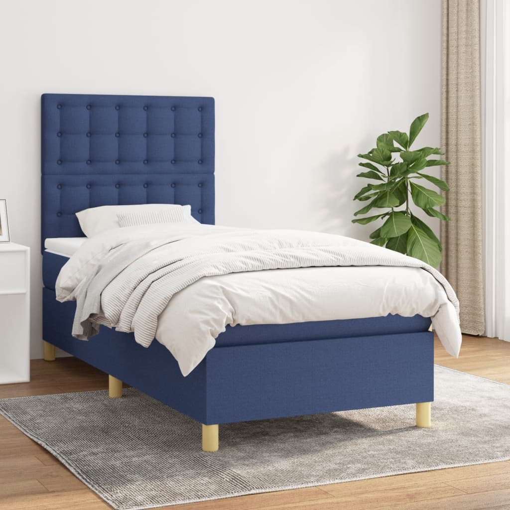 Boxspring met matras stof blauw 90x190 cm is nu te koop bij PeponiXL, paradijselijk wonen!