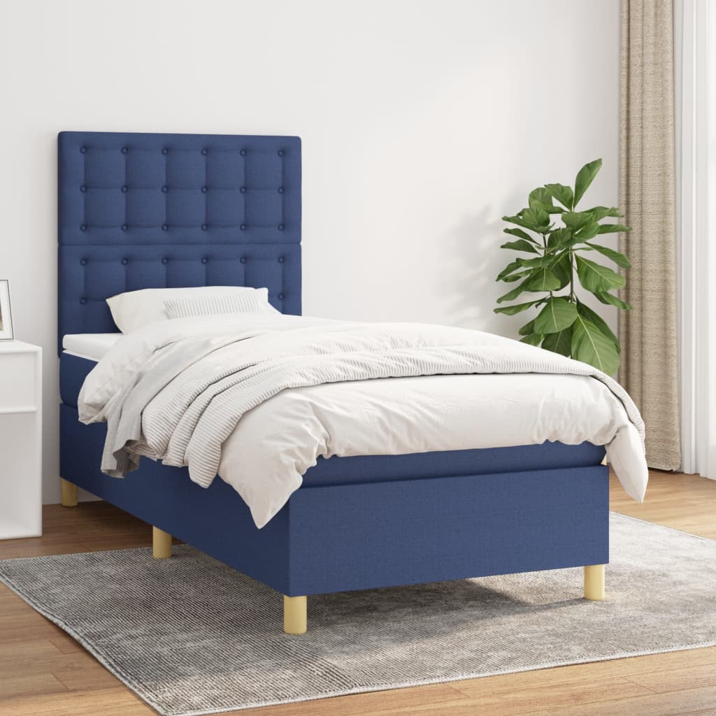 Boxspring met matras stof blauw 90x200 cm is nu te koop bij PeponiXL, paradijselijk wonen!