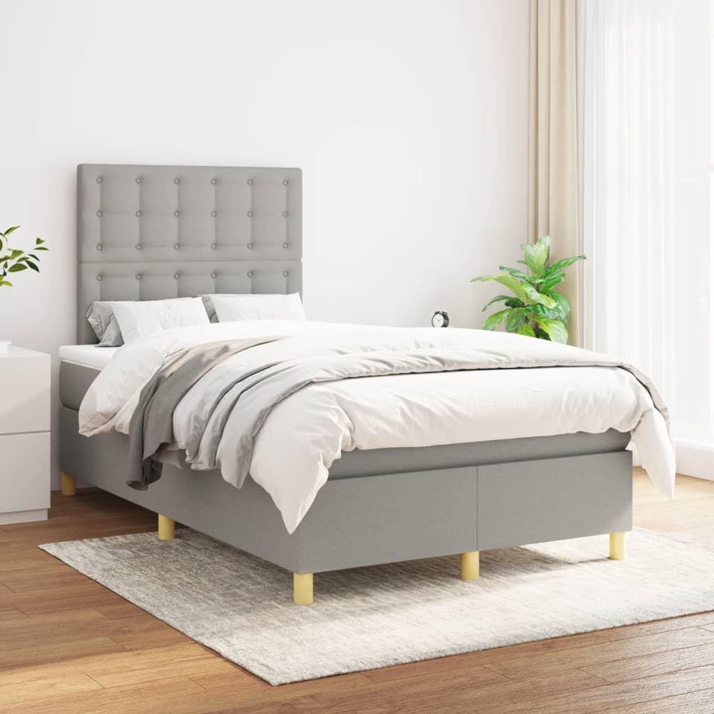 Boxspring met matras stof lichtgrijs 120x200 cm is nu te koop bij PeponiXL, paradijselijk wonen!