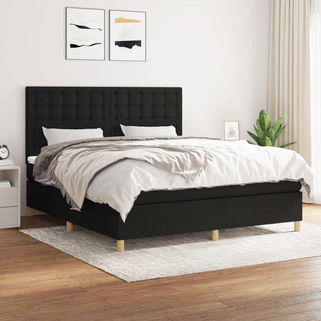 Boxspring met matras stof zwart 160x200 cm is nu te koop bij PeponiXL, paradijselijk wonen!