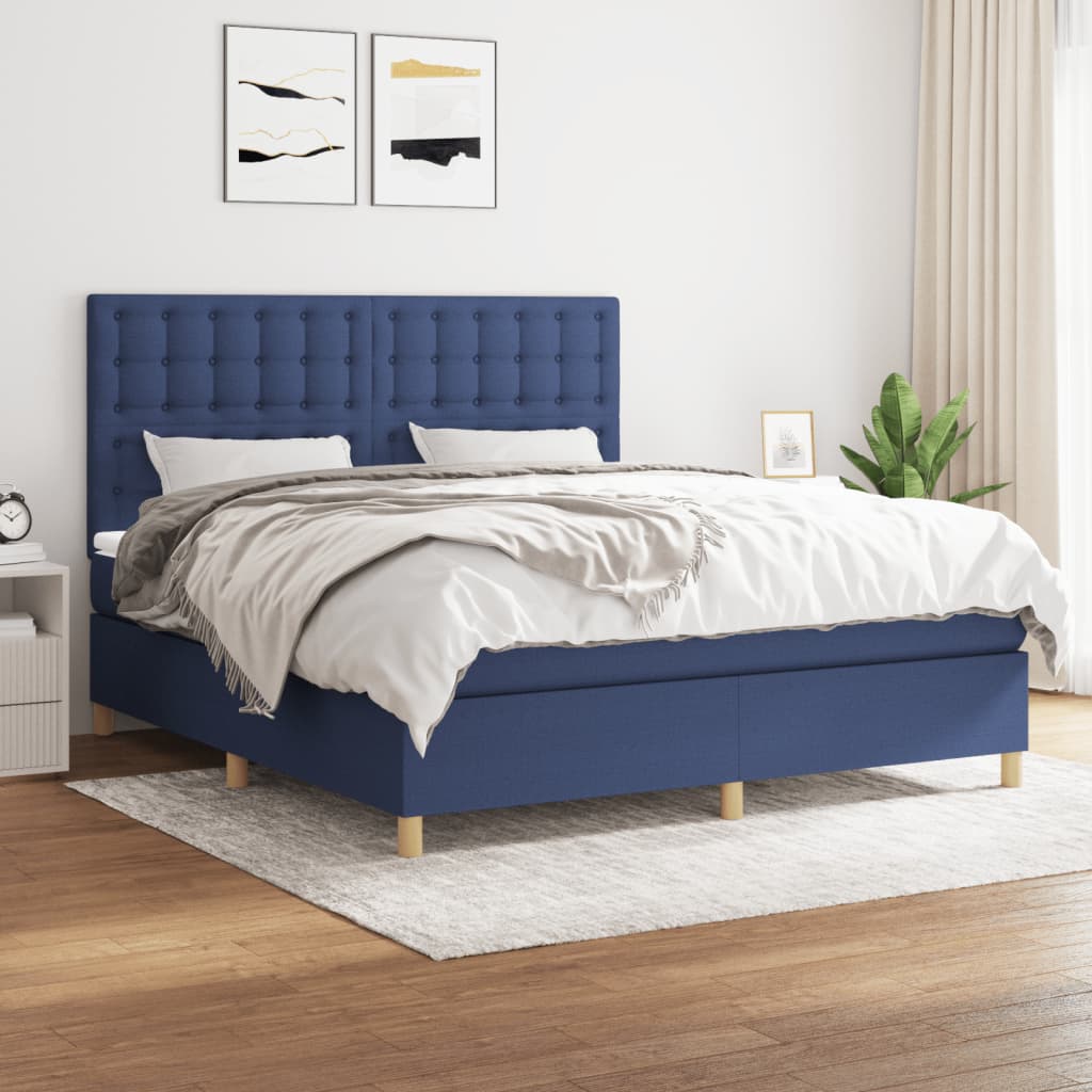 Boxspring met matras stof blauw 160x200 cm is nu te koop bij PeponiXL, paradijselijk wonen!